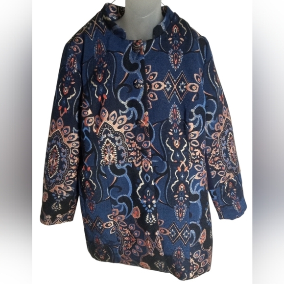 Chicos Jacquard Textured Topper Floral Lined Snap Closure Jacket Size 2(M) - Picture 2 of 7